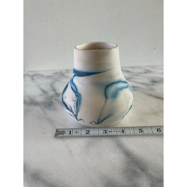 Vintage Nemadji Blue Swirl Ceramic Pot For Sale - Image 4 of 7