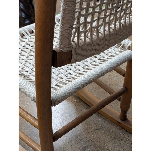 Brown Restored Vintage Child’s Rocking Chair With Hand-Woven Macramé Seat For Sale - Image 8 of 8