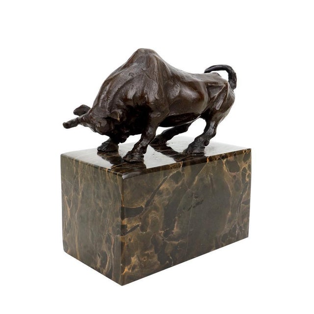 Art Deco Style Brown Patinated Bronze Bull Sculpture For Sale - Image 4 of 8