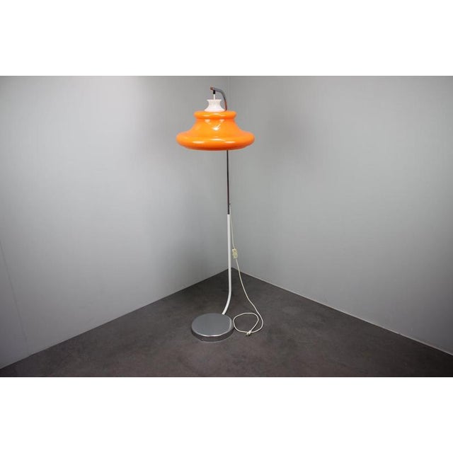 Vintage Hungarian Space Age Orange Plastic and Chrome Floor Lamp, 1970s For Sale - Image 4 of 14