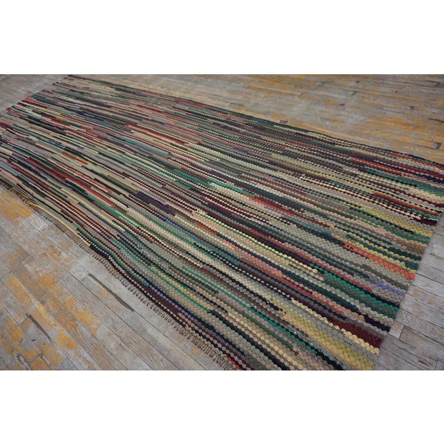 1930s Multicolor Stripe Folk Art Antique American Braided Rug 4'6" X 11'6" Wool Carpet For Sale - Image 9 of 13