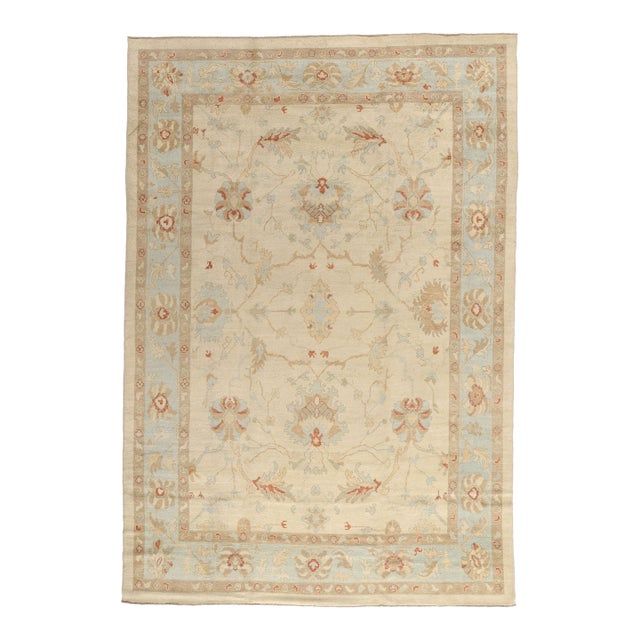 Vintage Modern Turkish Oushak Rug - 10'01 X 14'09 For Sale