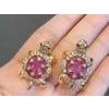 Bochic "Orient" Vintage Ruby & White Topaz Turtle Earrings Set 18K Gold & Silver, A Pair For Sale - Image 16 of 18