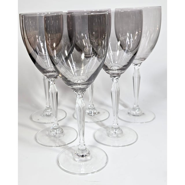 Mid-Century Modern Smoky Long Stemmed Art Nouveau Goblets- Set of Six For Sale - Image 3 of 9