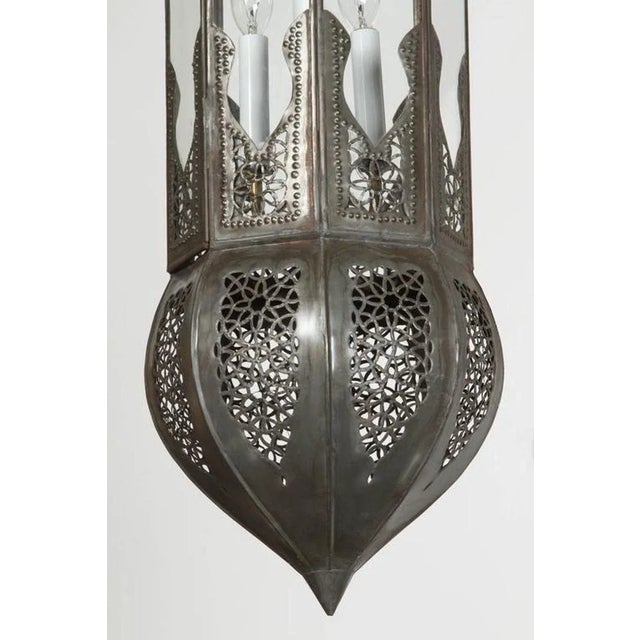Moroccan Artist Large Moorish Moroccan Clear Glass Hanging Lantern For Sale - Image 4 of 7