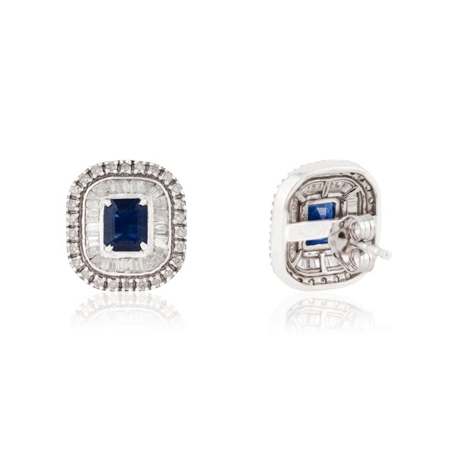 Blue Sapphire & Diamond Art Deco Earrings in 14k Gold- 2 Pieces For Sale - Image 4 of 14