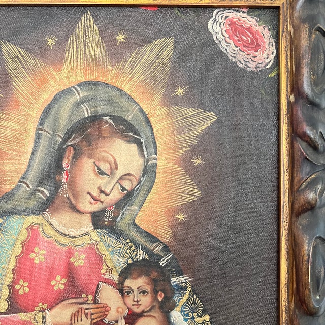 Mid 20th Century Mid 20th Century Cuzco School Painting of the Nursing Madonna For Sale - Image 5 of 8
