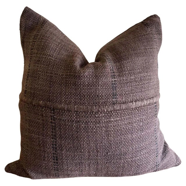 Wood Custom Handmade Wool Pillow With Stripes Includes Down Feather Insert For Sale - Image 7 of 7