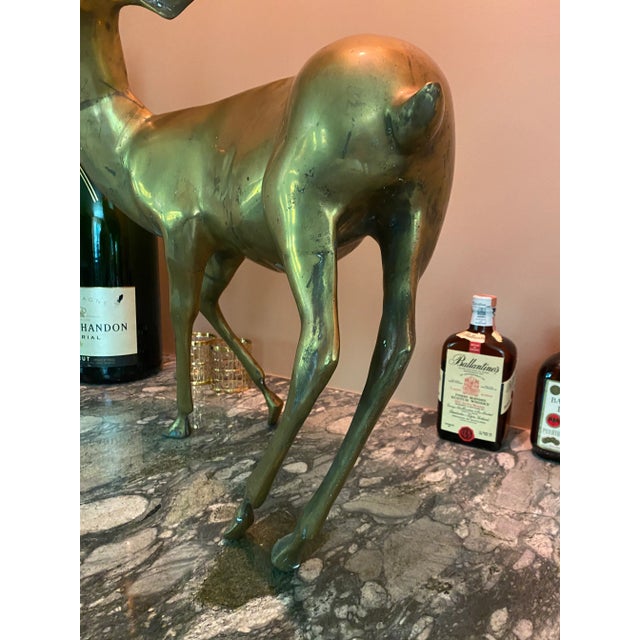 Hollywood Regency 1970s Large Brass Buck Statue For Sale - Image 3 of 7