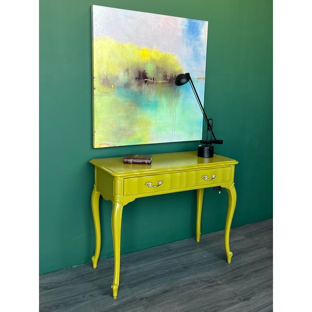 Late 20th Century French Provincial Willow Green Writing Desk For Sale - Image 12 of 18