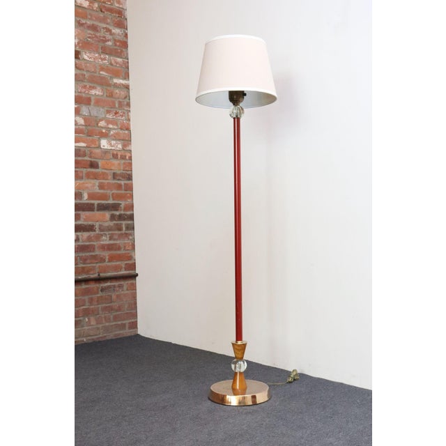 Art Deco Art Deco Red Painted Metal, Glass and Brass Torchiere Floor Lamp For Sale - Image 3 of 18