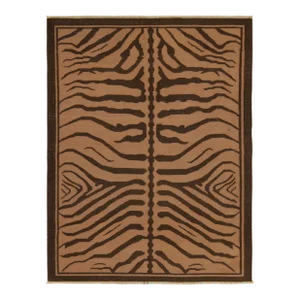 Vintage Tiger Skin Style Rug in Beige With Brown Pattern - by Rug & Kilim