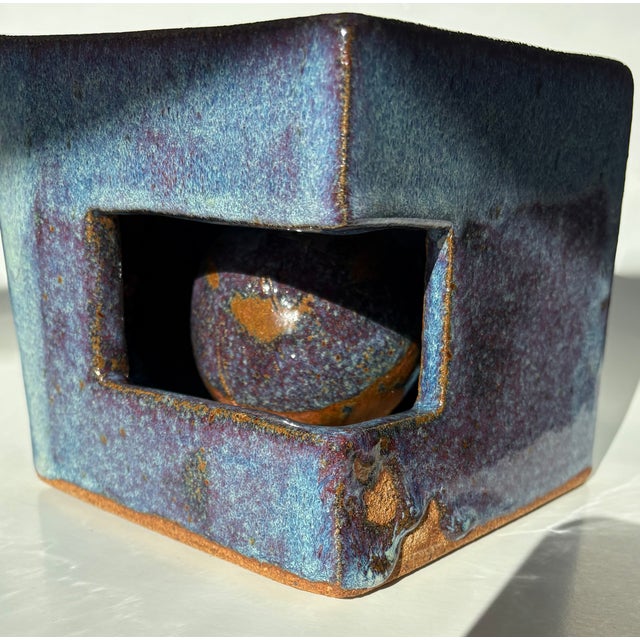 2020s Blue Artisan Ceramic Sculpture "Ball Cubed" For Sale - Image 5 of 8