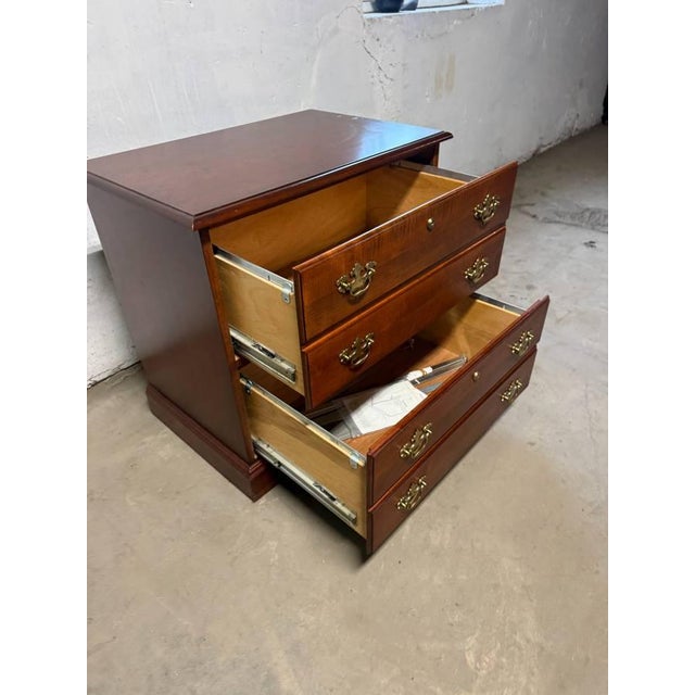 Brown Vintage Chippendale Style Filing Cabinet With Key by Hooker. Furniture For Sale - Image 8 of 17
