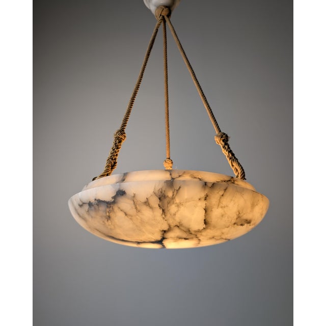 Art Deco Carved Alabaster Pendant Lamp in Black Veining, 1920s For Sale - Image 3 of 11