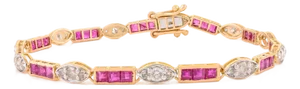 3.76 Ct Channel Set Ruby Vintage Wedding Bracelet in 14k Gold With Diamonds