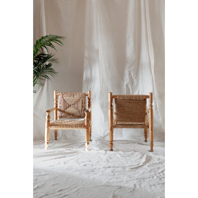 Pair of wooden and rope armchairs – attributed to adrien audoux & frida minet – 1960s product details pair of armchairs...