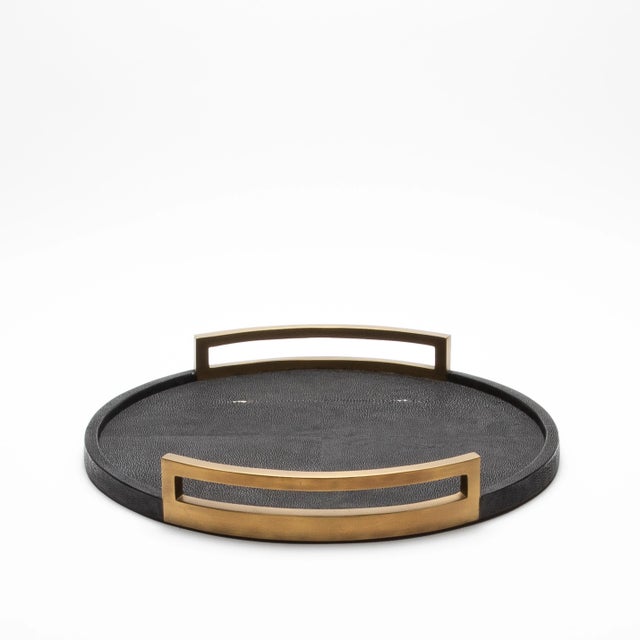 Round Tray in Black Shagreen With Bronze Patina Brass by R&y Augousti For Sale - Image 9 of 11