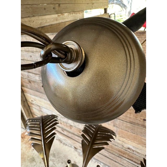 Vintage 12-Light Tole Palm Leaf Chandelier With Sculptural White Arms For Sale - Image 10 of 12