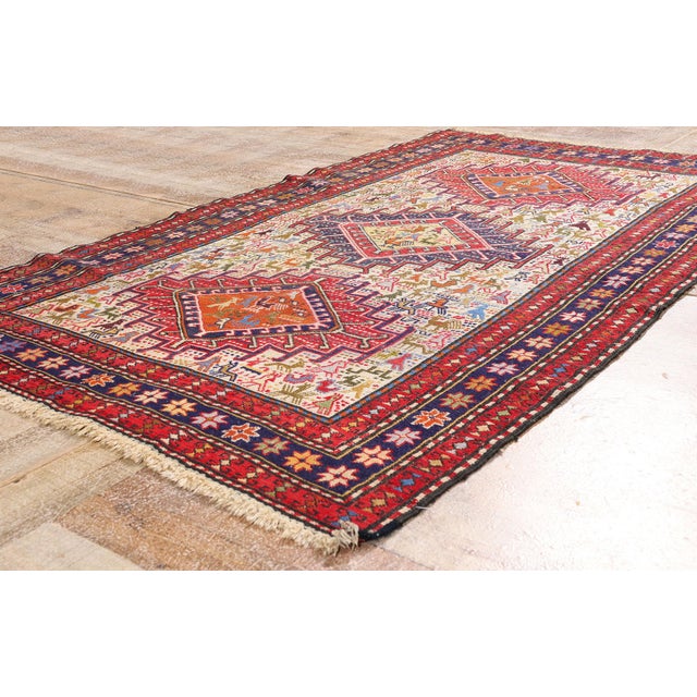 Ivory Vintage Caucasian Soumak Rug, 03'10 X 06'03 For Sale - Image 8 of 10