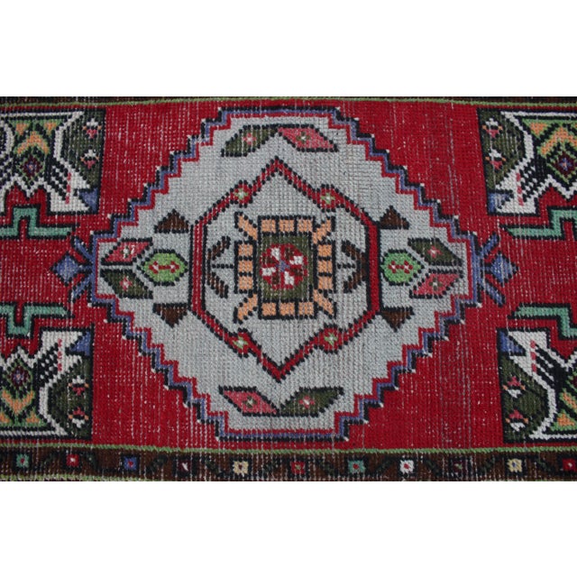 Red 1960s Turkish Vintage Hand Knotted Doormat Rug For Sale - Image 8 of 13