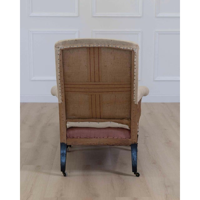 Wood 19th Century Napoleon III Square Back Armchair with Matching Footstool For Sale - Image 7 of 9