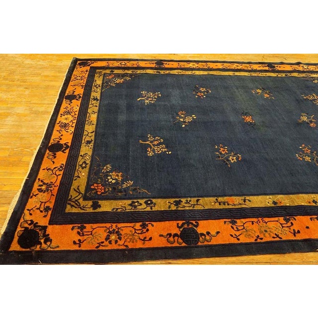 1920s 1920s Classic Greek Key Floral Deco Antique Chinese Peking Knotted Wool Rug For Sale - Image 5 of 9