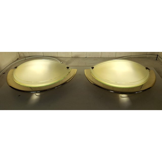 Vintage Wall Lamps with Brass Frames and Frosted Curved Glass Panes by Hufnagel Leuchten, 2000s, Set of 2 For Sale - Image 3 of 8