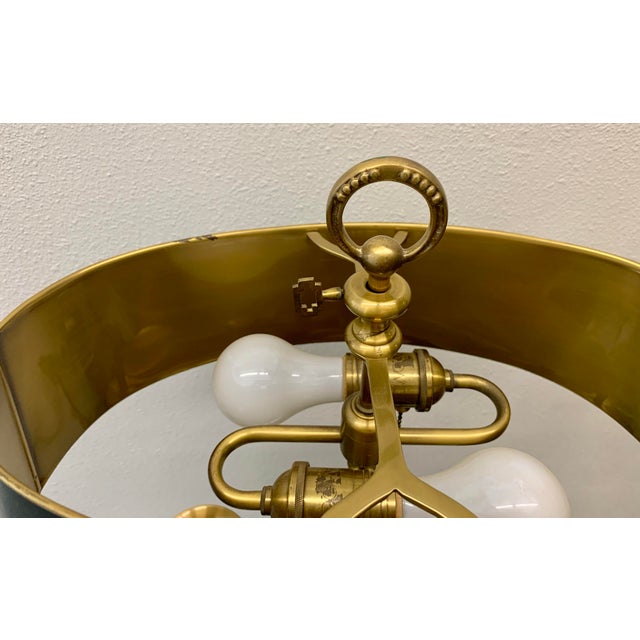 French Vintage Brass Dual French Horn Bouillotte Lamp Adjustable Black Tole Shade For Sale - Image 3 of 7