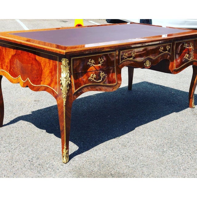 French Style Desk, Inlaid Kingswood with Brass Decoration, Very Impressive. For Sale - Image 6 of 17