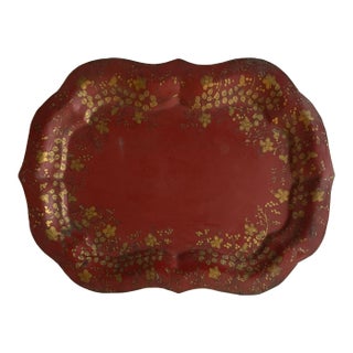 Antique Early 19th Century English George III Red Pontypool Tole Tray For Sale