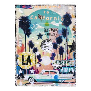 Welcome to Sunny La - Vibrant Colorful City Still Life Textural Collage Original Artwork by Marion Duschletta
