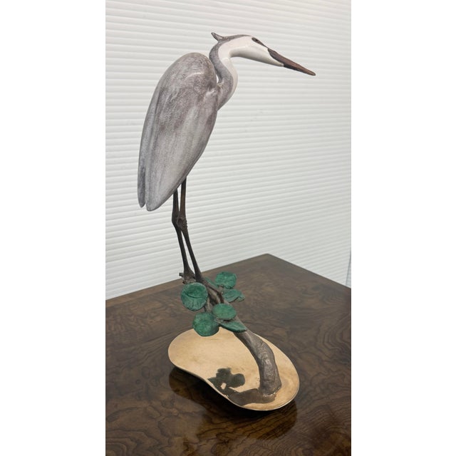 Brian Arthur Heron on a Branch With Lillies Bronze Sculpture For Sale - Image 10 of 12