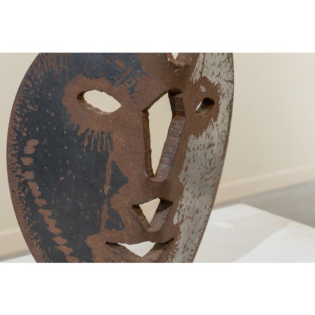 Metal Brutalist Iron Mask Sculpture, 20th Century For Sale - Image 7 of 8