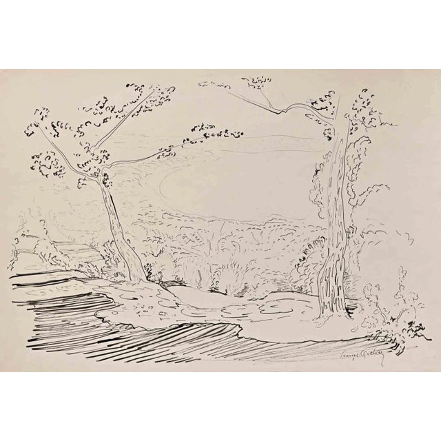 Modern François Quelvée, Landscape, Ink Drawing, Mid-20th Century For Sale - Image 3 of 3