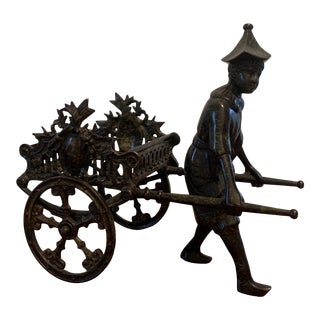 Cast Iron Chinoiserie Rickshaw Carriage Plant Stand For Sale