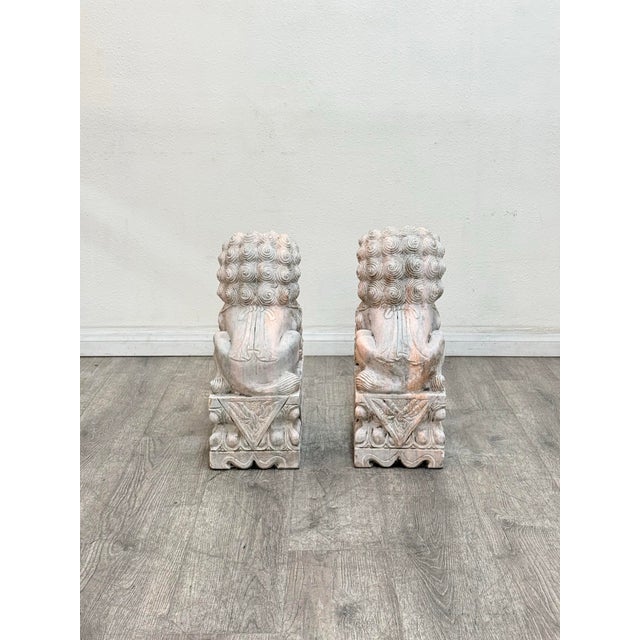 Pair of vintage marble Foo Dog statues in good condition