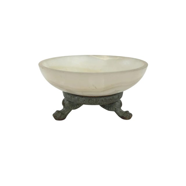Early 20th C. petite marble trinket dish with bronze footed base. Made in Austria. Minimal age wear.