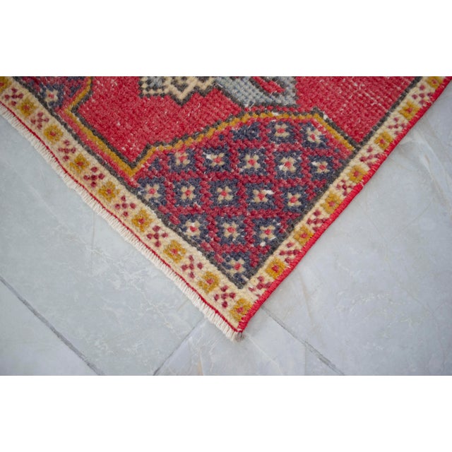 Red 1970s Hand Knotted Low Pile Turkish Petite Rug Entry Decor, Bath Mat - 19'' X 38'' For Sale - Image 8 of 14