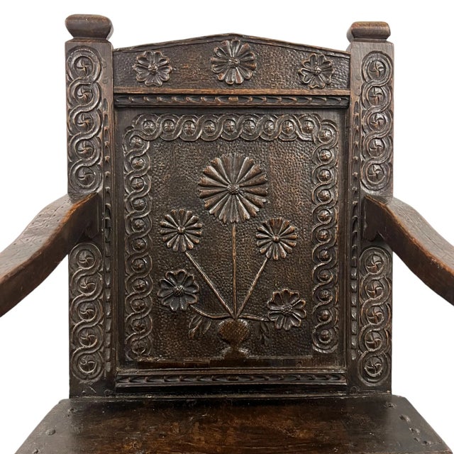 Wood 17th Century English Wainscot Armchair For Sale - Image 7 of 12