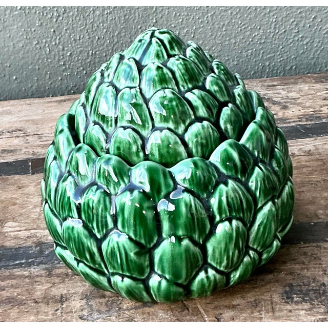 Vintage Glazed Ceramic Lidded Artichoke For Sale - Image 11 of 12
