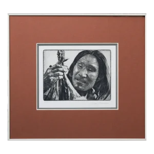 1930s Photo Realist Drypoint Etching Portrait "The Hunter"