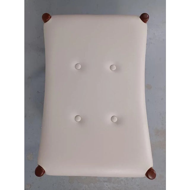 Fully Restored Danish Footstool in Teak Reupholstered in Cream Leather, 1960s For Sale - Image 6 of 8