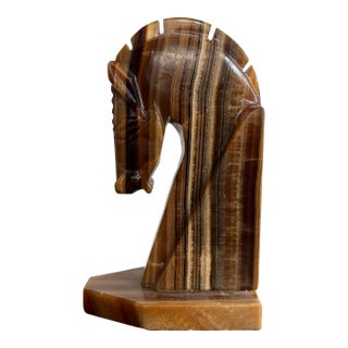 Machine Age Art Deco Onyx Trojan Horse Bookend For Sale