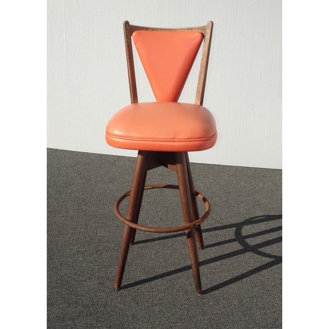 Vintage Rustic Mid Century Modern Orange Barstool Bar Stool Chairish