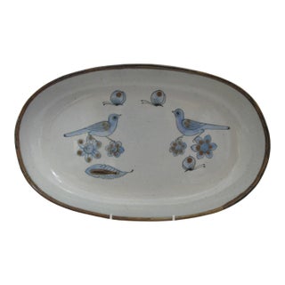 El Palomar Ken Edwards Blue Bird Tonala Mexico Pottery Oval Serving Bowl Platter For Sale