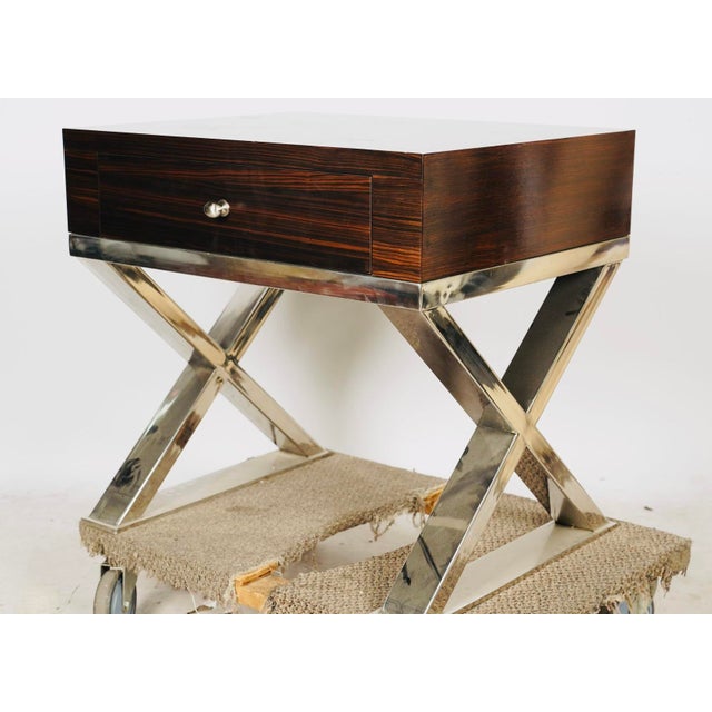 Phyllis Morris Late 20th Century Phyllis Morris Style Macassar Ebony & Polished Metal X-Base Side Table For Sale - Image 4 of 11