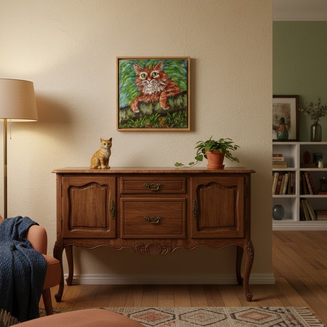 Irene Van Genderen-Van De Wilt, Orange Cat Painting, 2000s, Canvas and Beech For Sale - Image 11 of 17