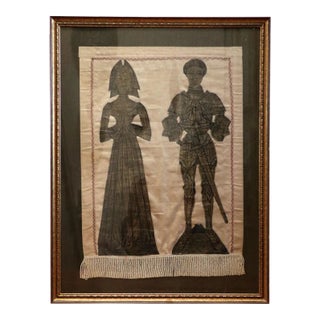 Late 19th Century Engraved Brass Rubbing in Gothic Revival Style on Linen Panel, Framed For Sale