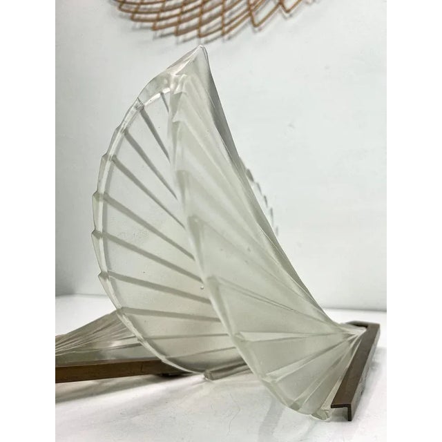 Art Deco French Feather Shape Frosted Glass Wall Sconce, 1930s For Sale - Image 6 of 11